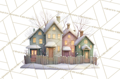 Snowy Village Clipart PNG, Cozy Winter Cottages Product Image 5