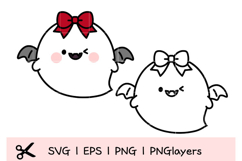 Kawaii Ghost with Bow SVG | Cute Halloween Ghost Clipart | S Product Image 1