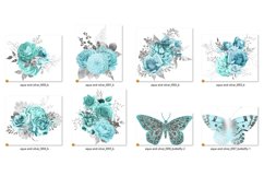 Aqua and Silver Floral Clipart Product Image 3