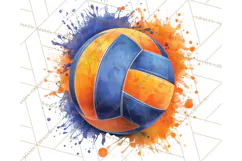 Volleyball Clipart PNG with Team Color Paint Splash Design Product Image 2