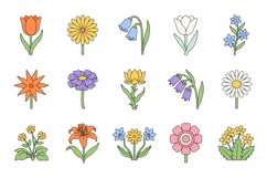 Retro Flat Flower Doodle Clipart Product Image 1