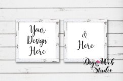 2 Wood Signs Mockup - 2 White Distressed Square Wood Frames Product Image 1