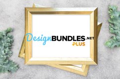 Golden picture frame mock up floral flat lay stock photo Product Image 1