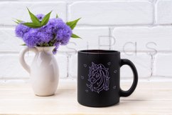 Black coffee mug mockup with blue Ageratum in pitcher Product Image 1