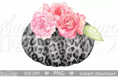 Watercolor flowers and leopard pumpkin clipart Product Image 1