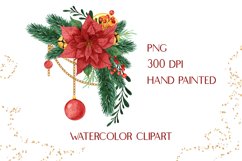 Christmas Watercolor Festive Poinsettia Arrangement Clipart Product Image 3