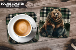 Cute Bear, Animal coaster, Buffalo Plaid Square Coaster PNG Product Image 1