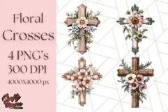 Faith Cross PNG with Flowers, Watercolor Religious Art Print Product Image 1