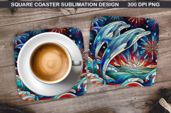 Dolphin Coaster Sublimation, 4th Of July Coaster PNG Design Product Image 1