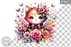 Cat With Flowers Sublimation - Clipart PNG Design Product Image 1