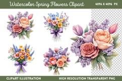 Watercolor Spring Flowers Clipart PNG Product Image 1