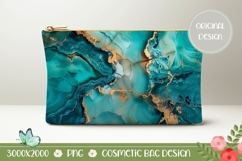 Abstract Cosmetic Bag Print, Blue Marble Cosmetic Bag Product Image 1