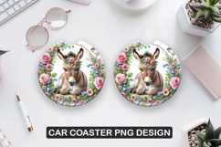 Donkey Car Coaster Sublimation| Animal Coaster PNG Product Image 1