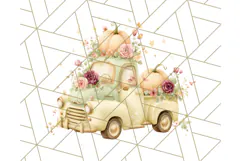 Vintage Truck Pumpkin and Fall Flowers PNG Clipart, Autumn Product Image 5