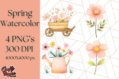 Pastel Watercolor Spring Clipart, Cheerful Floral Png Design Product Image 1