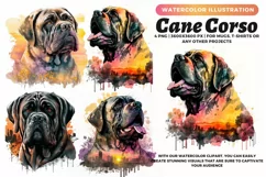Cane Corso | Dog Watercolor Drawing, 4 Dogs Png |4 Dogs Product Image 1