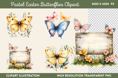 Pastel Easter Butterflies Clipart PNG Product Image 1