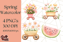 Pastel Watercolor Spring Clipart, Cheerful Floral Png Design Product Image 1