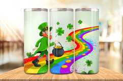 Leprechaun on Rainbow Road with Gold Tumbler Wrap PNG Sublim Product Image 1