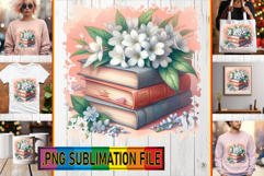 Playful TSHIRT Gift Ideas PNG, Book and flower Product Image 1