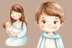 Watercolor Nativity Clipart Holy Family, Animals Baby Jesus Product Image 3