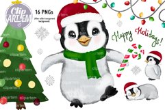 Christmas Penguins New Year Bundle watercolor 16PNG clip art Product Image 1