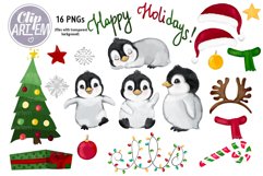 Christmas Penguins New Year Bundle watercolor 16PNG clip art Product Image 2