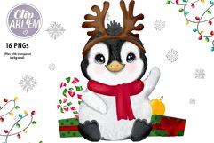 Christmas Penguins New Year Bundle watercolor 16PNG clip art Product Image 5