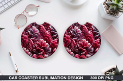 Flowers Car Coaster Sublimation| Flowers Coaster PNG Design Product Image 1