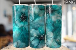 Teal Alcohol Ink Flower Tumbler Wrap -High Quality 300 Dpi Product Image 1