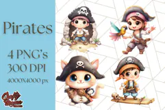 Cartoon Pirate Kids and Animals PNG Clipart for Fun Designs Product Image 1