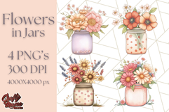 Flowers in Glass Jars PNG, Rustic Floral Watercolor Clipart Product Image 1