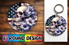 Unique Round Keychain Designs, Skull USA Product Image 1