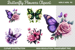 Butterfly Flowers Clipart PNG Product Image 1