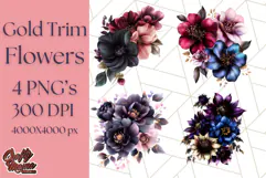 Gothic Floral PNG, Dark Aesthetic Flowers Clipart Print Product Image 1