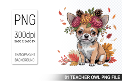 Cute Floral Dog, Animal Sublimation Clipart PNG Product Image 1