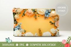 White Flowers Cosmetic Bag Print, Yellow Cosmetic Bag PNG Product Image 1