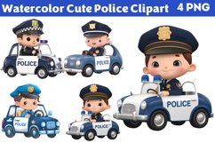 Watercolor Cute Police Clipart PNG Product Image 1