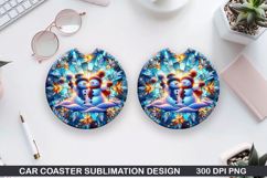Snowman Car Coaster Sublimation|Christmas Coaster PNG Design Product Image 1