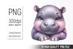 Cute Hippo Clipart PNG, Printable Animals, Wildlife Design Product Image 1