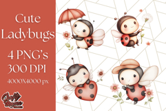 Cute Ladybug Clipart PNG, Pastel Whimsical Bug Illustrations Product Image 1