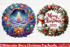2 Watercolor Merry Christmas PNG | Festive Holiday Product Image 1
