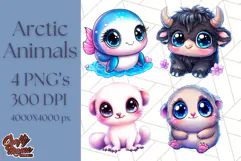 Arctic Animals Kawaii Clipart PNG, Cute Polar Creatures Art Product Image 1