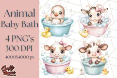 Farm Animal Babies in Bubble Bath PNG, Nursery Clipart Product Image 1