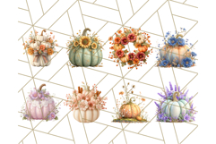 Pumpkin Clipart with Fall Flowers PNG Autumn Illustration Product Image 5