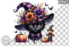 Halloween Cat Flowers Sublimation - Clipart PNG Design Product Image 1