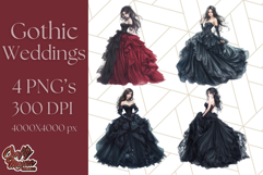 Victorian Gothic Wedding Dress PNG, Dark Bridal Clipart Product Image 1
