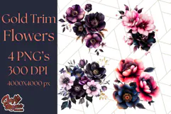 Gothic Floral PNG, Dark Aesthetic Flowers Clipart Print Product Image 1