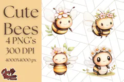 Adorable Bee Clipart PNG, Kawaii Bumblebee Illustrations Product Image 1