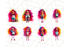 Colorful Teen Girl Clipart PNG Bundle, Fun Rainbow Hair Png Product Image 7